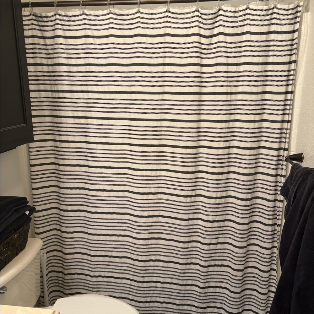 Threshold Black and Cream Striped Shower Curtain